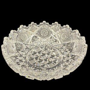 American Brilliant Period ABP Clark Prima Donna Low Cut Glass Bowl Castle Rim